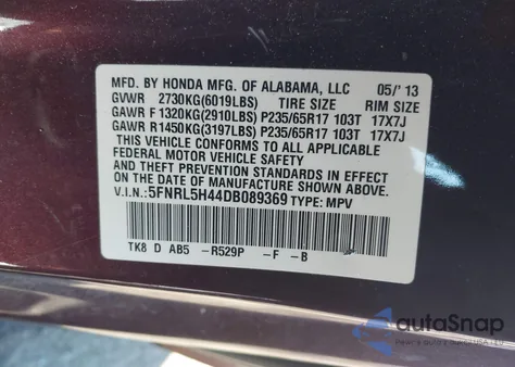 2013 Honda Odyssey Ex из США, поврежденный, VIN 5FNRL5H44DB089369